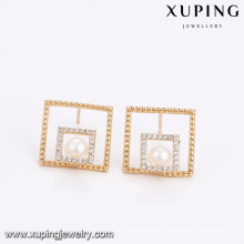 94653 Hot selling unique women jewelry double square shape pearl earrings